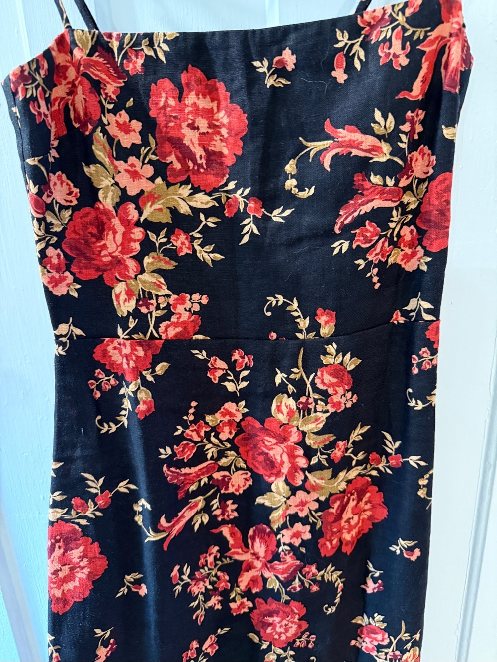 Reformation Black Midi Dress with Red Floral Print - Picture 7 of 10
